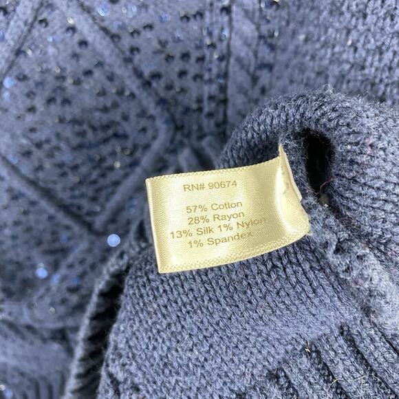 Boston Proper Size Medium Cable Knit Sequin Embellished Sweater Navy Blue - Picture 4 of 5